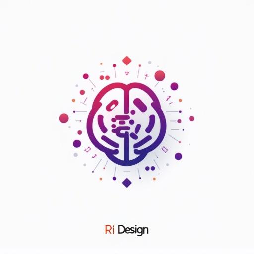 Design a modern logo for RI AI Design. Incorporate elements of AI and human-centered design. Use a stylized brain symbol. Include a human-AI handshake concept. Combine organic and geometric designs. Use violet, cobalt, and soft gray colors. Ensure the design is clean and balanced for digital and print applications.