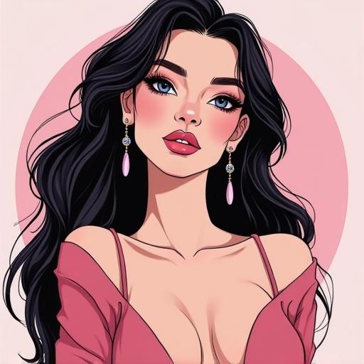 Vector illustration featuring a feminine boy with long hair wearing makeup. The character has earrings and shows cleavage. The pose is stylish and captures modern beauty.