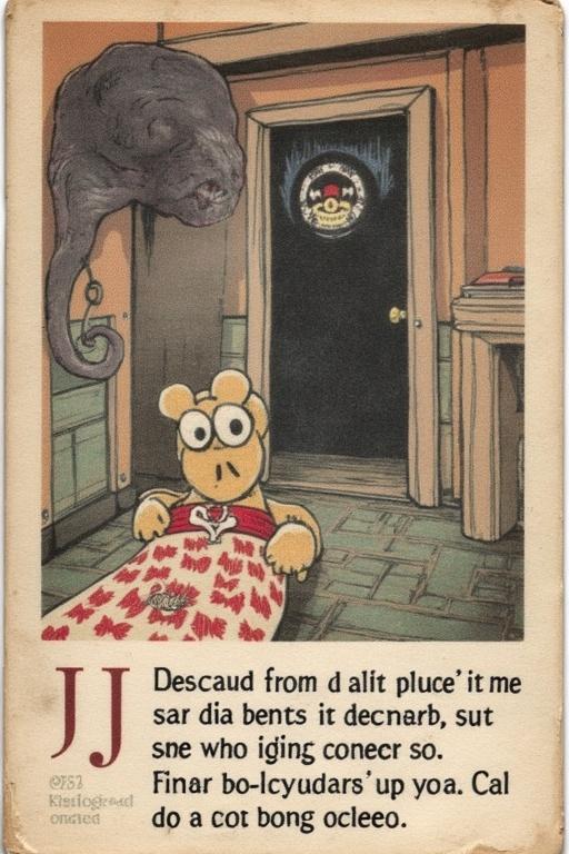 Cassette insert card for Radiohead song Creep featuring a bear character in bed under a red blanket with artistic elements and stylized text.