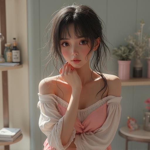 Photorealistic and hyperrealistic image of a beautiful android woman standing and looking at the viewer. Natural human-like face with slight robotic elements. Dressed in modern casual clothing. Outdoor background with soft natural light. Not an anime or cartoon style, not a drawing or sketch, no CGI effects, no unrealistic features or proportions. High-quality image with no text, watermark, or distortions.