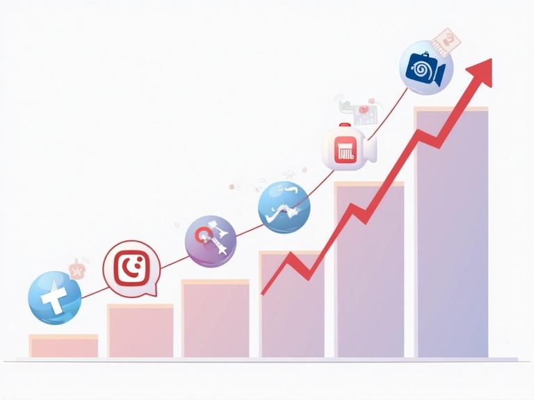 Graph representing growth in YouTube subscribers over time with icons like cameras and social media symbols.