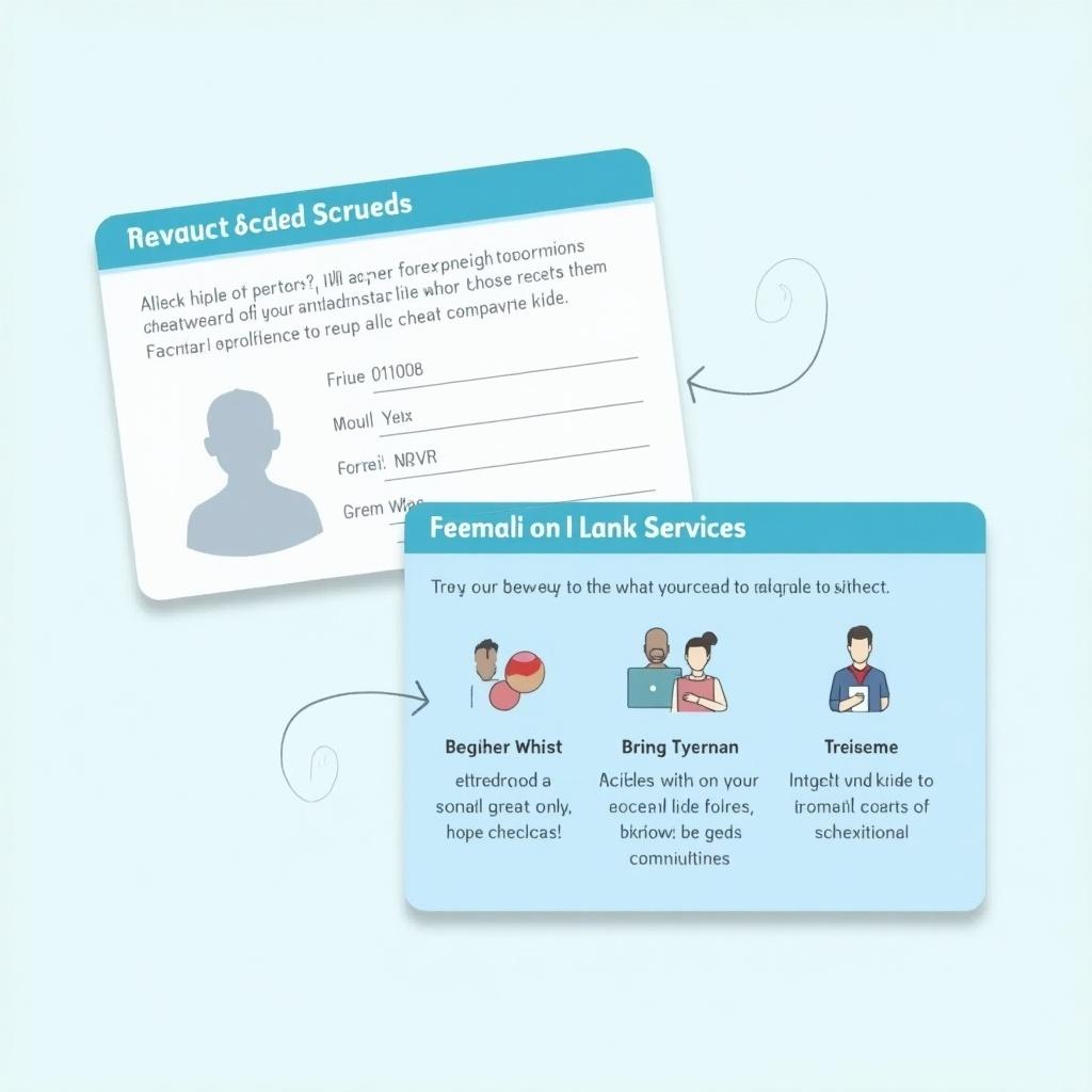 The image displays a mockup of social security cards, designed for informative purposes. There are two visible cards: the front features personal details, while the back shows procedural information. The overall design uses a soft blue color palette to enhance clarity. Simple graphics support the textual content, making it user-friendly. This aesthetic is suitable for educational or governmental contexts, conveying professionalism and clear communication.