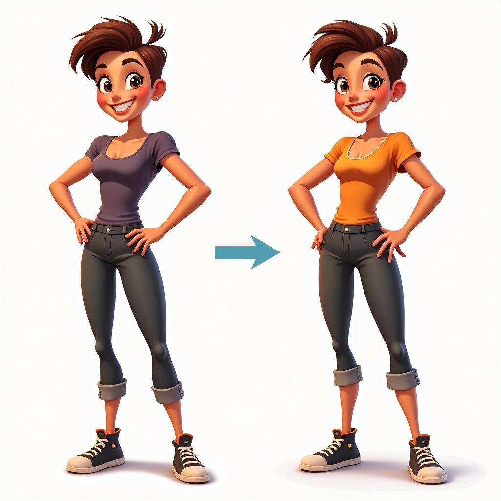 Character transformed into animated version. Retain core features and unique style. Add dynamic pose with lively expressions for an action scene. Emphasize vibrant colors and smooth shading for an animation-ready look.