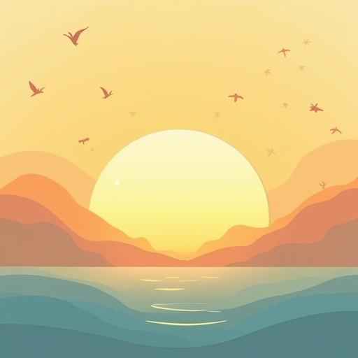 Design inspired by early 20th century advertising posters. Soft lines and simple shapes. Light and bright colors. Depicts a sunrise with yellow, orange and light blue. Evokes warmth and hope. Rising sun over horizon. Delicate silhouettes convey tranquility and love. Perfect for reflecting dedication and affection in care. Include phrase 'Nursing, an act of love and dedication.'