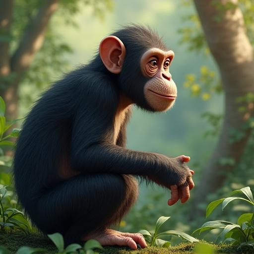 A cartoonish chimpanzee looking at a treasure map. The chimp is holding the map in a 3D style. The setting is a lush, green jungle.