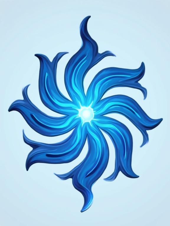 A simple blue logo symbol depicting magic and arcane power. Fantasy theme. High quality design with clean lines. Blank background.