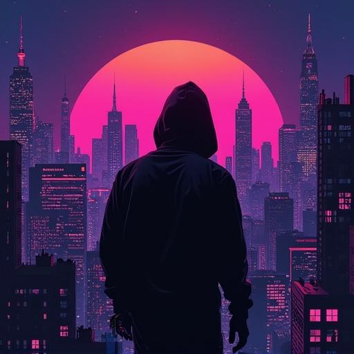 Dark neon RGB city silhouette featured as a Hip Hop album cover art