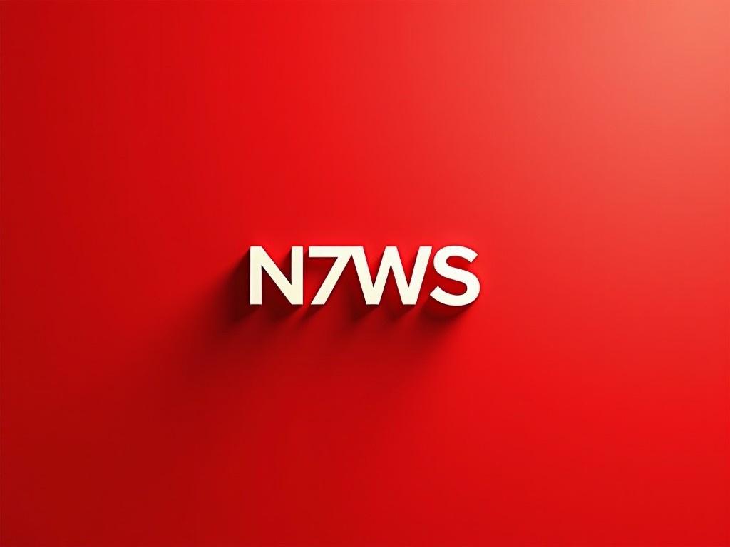 This image features a sleek, modern logo reading 'N7WS' rendered against a vibrant red background. The minimalist design draws attention to the logo, which is distinctly styled with soft shadows adding depth. The color scheme consists primarily of bold red and clean white, making it visually striking. This representation of the logo is ideal for branding purposes, showcasing contemporary design trends. The overall aesthetic is suitable for app icons, marketing materials, or digital graphics.