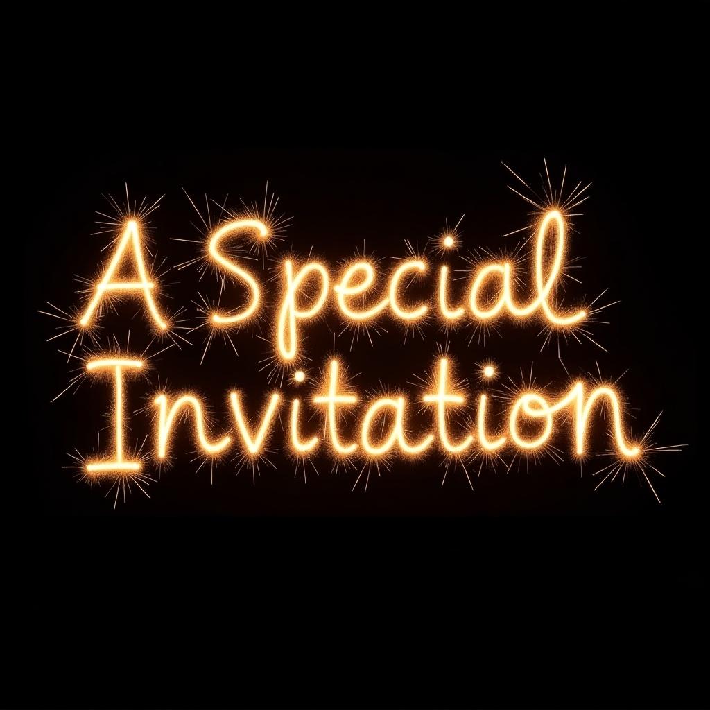 The image features the name 'A Special Invitation' beautifully written in swirly gold letters created by a sparkler.