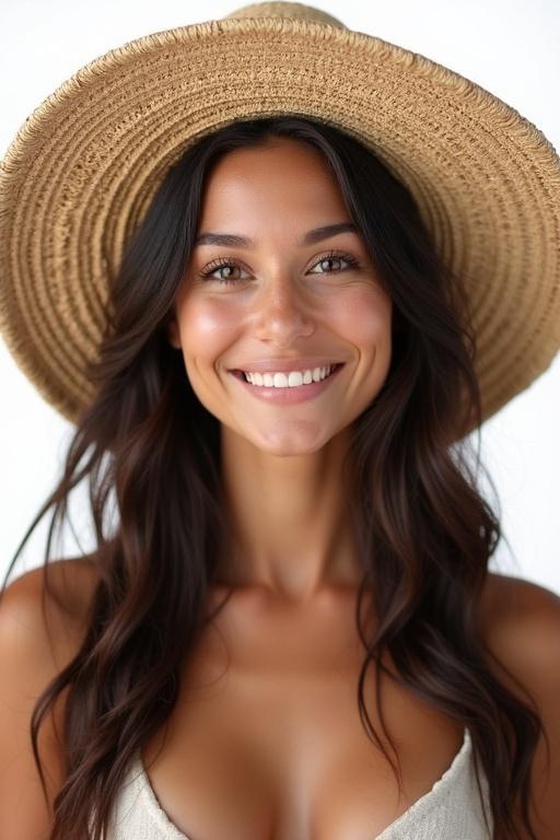 Smiling woman in a large straw hat