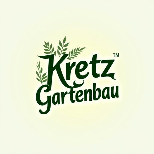 Logo design for gardening company featuring the name Kretz Gartenbau. Green colors represent nature. Logo should include leaves and a clean design.