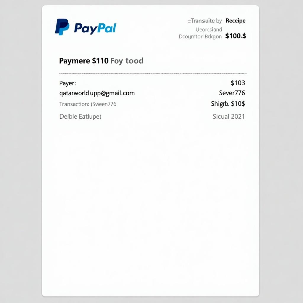 PayPal payment receipt displays a transaction amount of $103 directed to qatarworldcupp@gmail.com. Receipt includes the PayPal logo and receiver username as seven766. Transaction details are clearly visible. Clean design for online payments. Time and date information must be present.