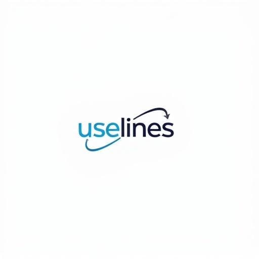 Minimalist logo design for uselines. Thin elongated lines in electric blue and deep slate gray. Clean modern vector icon on white background.