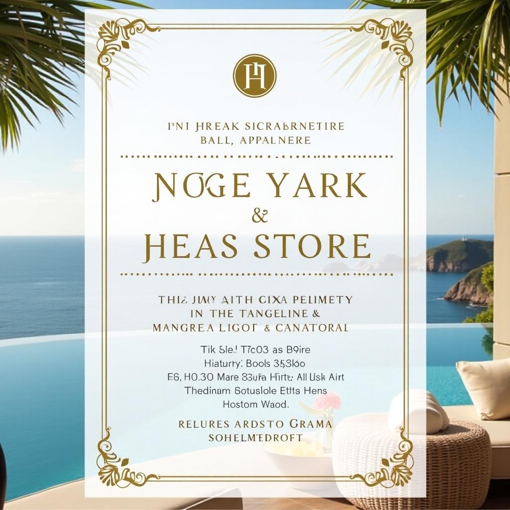 Invitation for a luxury hotel and spa experience. Coastal location in Australia. Designed for a birthday present. Features elegant text and decorative elements.