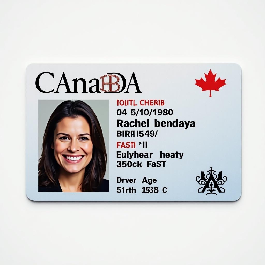 Image of a Canadian driver license card. Includes name and important personal details. Features professional design for identity verification.