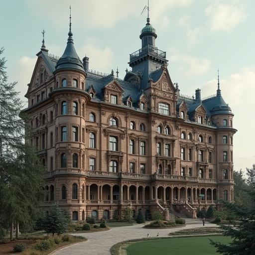 Massive unique hotel built in 1903 with ornate architecture and beautiful landscaping