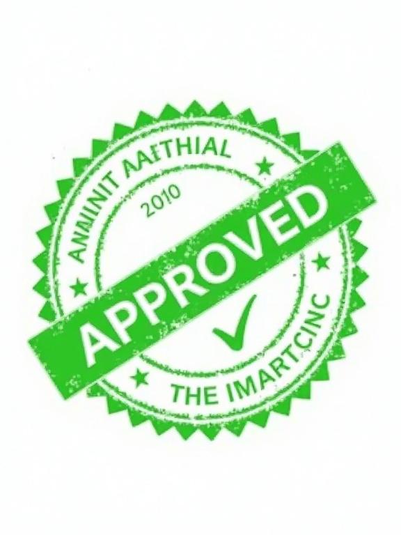 Bright green stamp. Word 'APPROVED' in bold. Features a checkmark. Clean vector style with a transparent background.