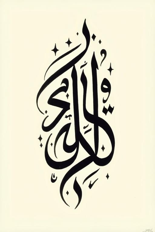 Stylized Arabic calligraphy showcases the word الفيومي written in Kufi script. The design features intricate bold lines. Black ink is used on a light cream background.