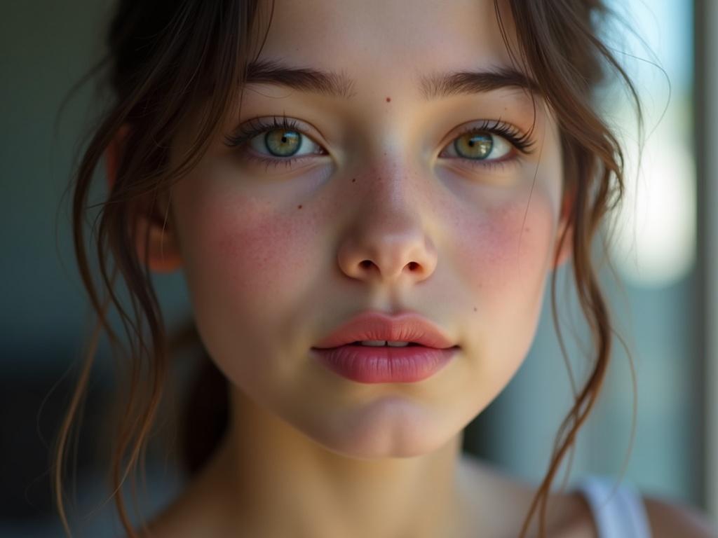4k photograph of a young female with detailed skin texture and full lips