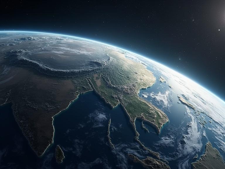Realistic detailed planet Earth with visible shadows and natural features.