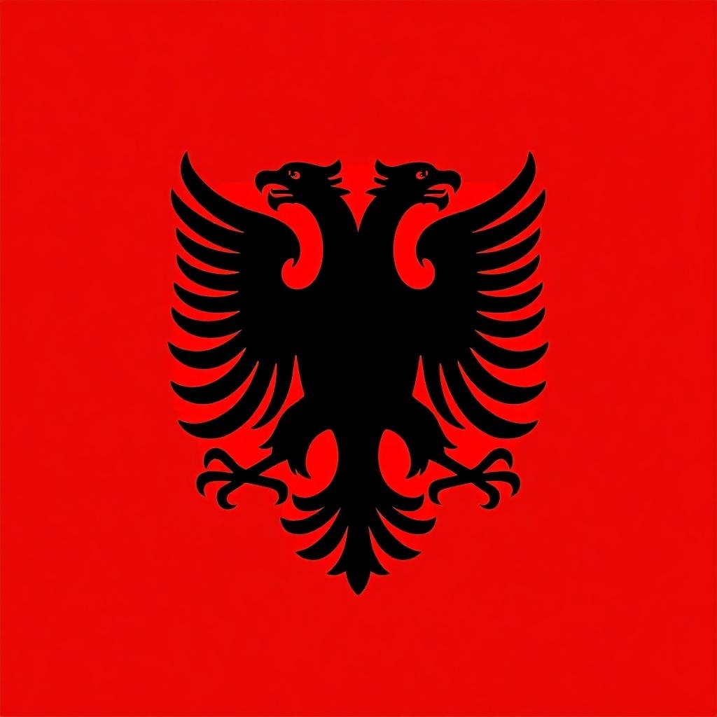 Flag featuring double-headed eagle in black on a red background. National symbol of Albania. Simple and bold design.