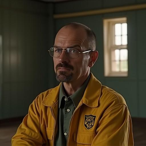 Image of a character from a TV series with a serious expression in an indoor setting. Character wearing glasses and a yellow jacket. Text quote below image reads 'Never make the same mistake twice'.