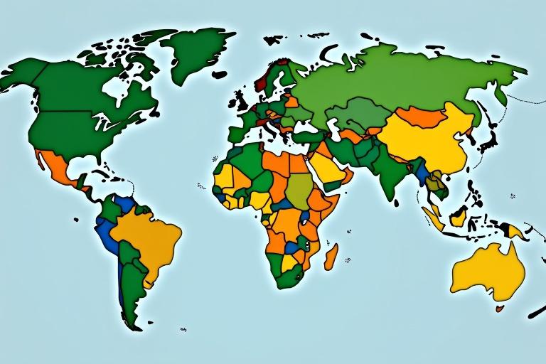 Futuristic graphic design features a world map. Sub-Saharan Africa marked in green. South Asia marked in blue. Middle East and North Africa highlighted in yellow. Focus on unbanked populations. Colors vibrantly contrast. Clear delineation of regions.