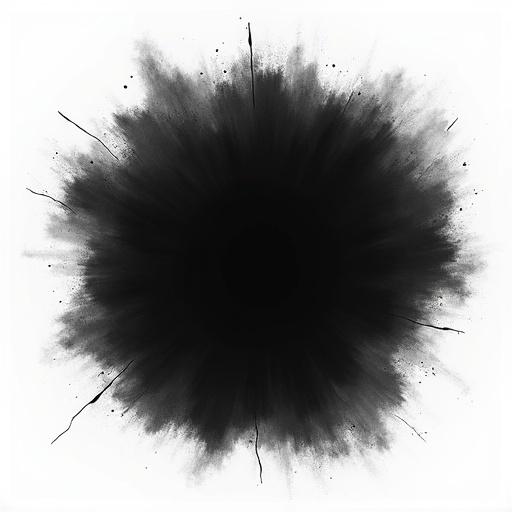 Illustration of a black comet shape on a white background. Center of canvas filled with shapes. Inner border is white.