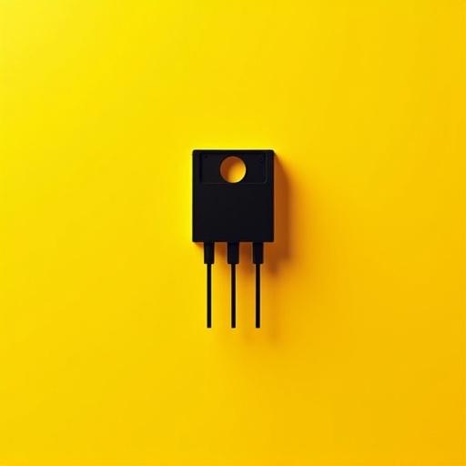 Minimal picture with solid yellow background. Black MOSFET transistor symbol centered with three leads without shadow.
