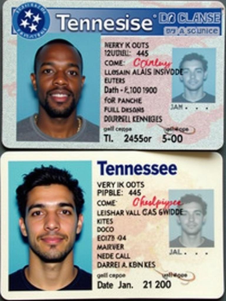 Tennessee driver's license displayed. Name listed is Darrell Kennel. Birth date noted as January 25, 2000. Document shows an adult age of 24 years. Issued in Phoenix, Arizona. Important document for identification in the U.S..