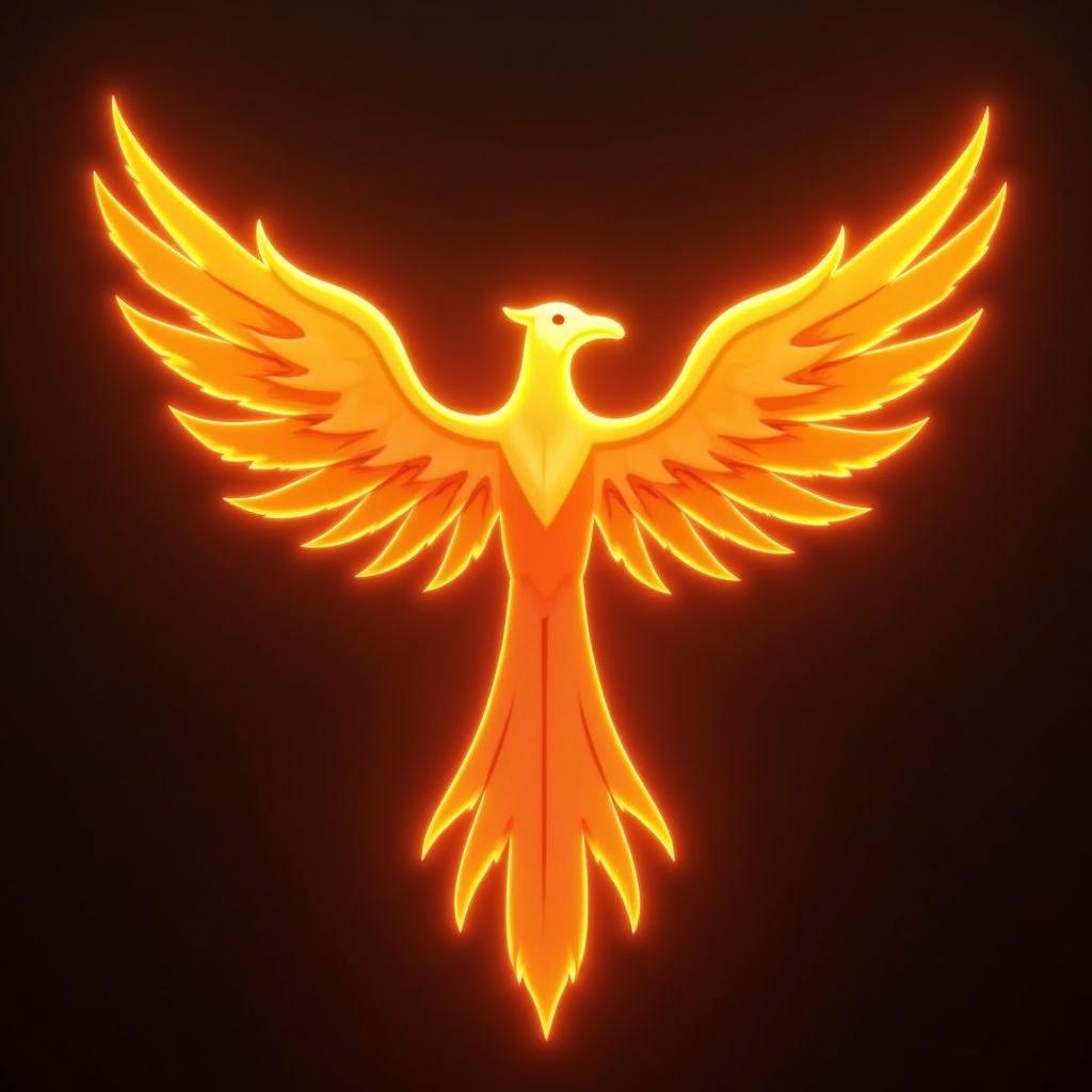 This image features a glowing firebird design, inspired by mythical representations of phoenixes. The bird is depicted with large, fiery wings and a radiant body, creating an enchanting visual experience. The color palette includes vibrant oranges, yellows, and reds, which enhance the fiery aesthetic. This design could serve various creative industries, capturing elements of fantasy and adventure. The glowing effect further emphasizes the mythical quality of the firebird, drawing viewers into its captivating presence.