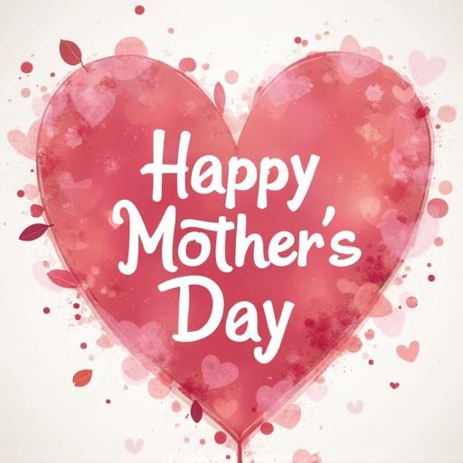 Heart shape with pink and red shades. The text says Happy Mother's Day in a friendly font. Background has soft heart patterns.