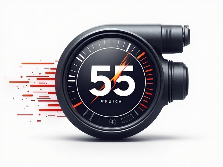 Logo design for '+55' brand features speedometer and turbo engine elements. Modern and professional look conveys motion and dynamics. Simple and bold.