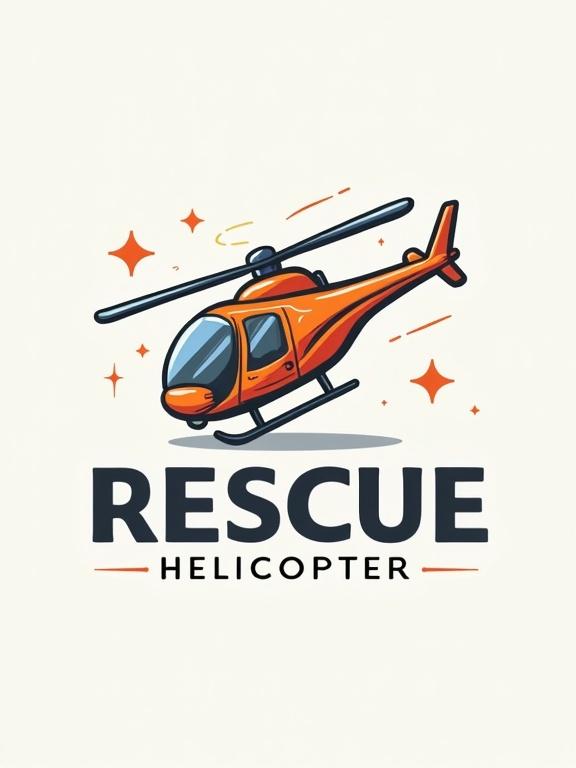 Modern minimalistic logo of a rescue helicopter. Design shows a friendly and approachable style while capturing a sense of adventure.