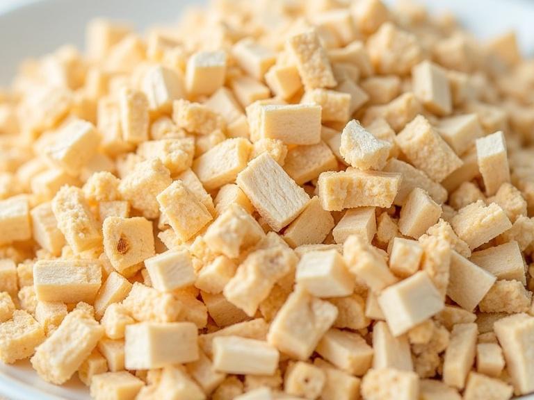 Close-up pile of small uniform wood chips or mound of soft light-colored wood pulp