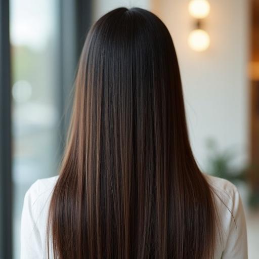 View of beautiful straight Japanese hair from the back