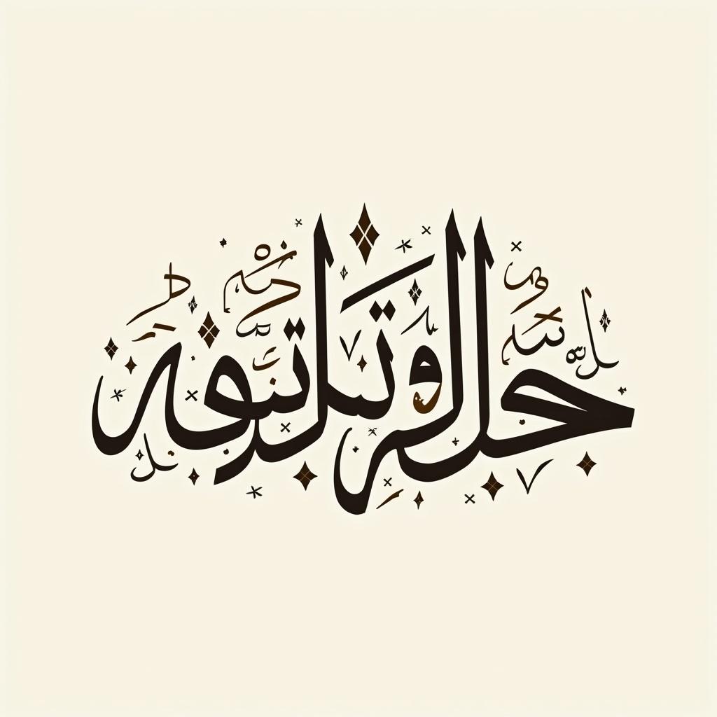 This image features ornate Arabic calligraphy. The words are beautifully designed with a luxurious and clean style. The background is flat and minimalistic, emphasizing the calligraphy.