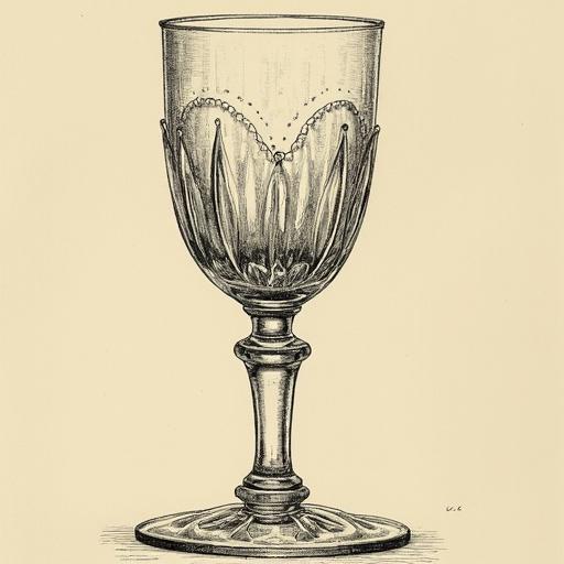 Illustration of a crystal phial. The design features detailed etchings and a graceful stem. Style reminiscent of Le Petit Journal from 1876.