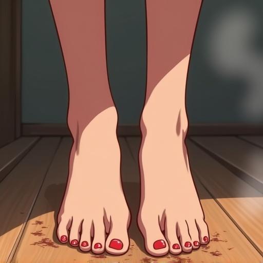 Feet of a woman in an anime style. Focus on details.