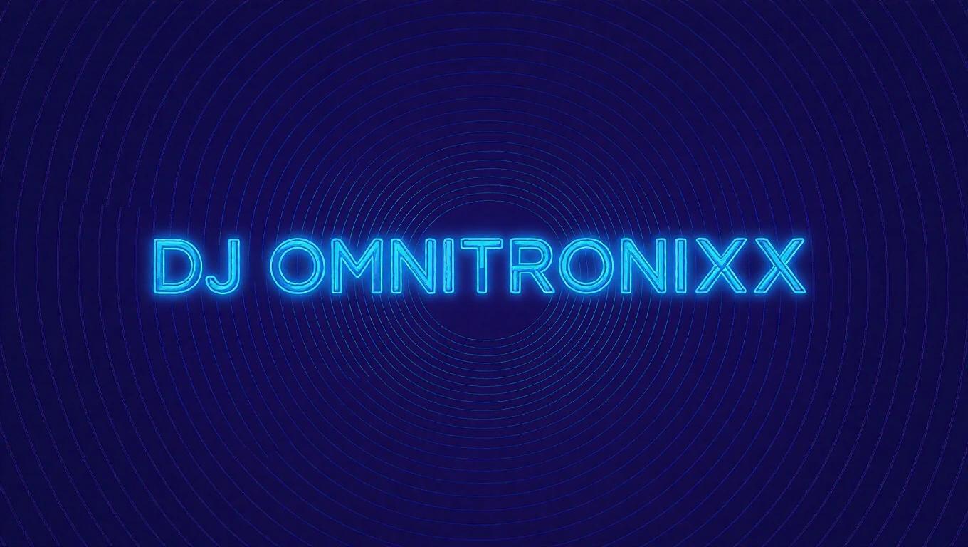 Close up of a dark neon bedroom featuring RGB artistic elements. Text in futuristic writing reads: DJ Omnitronixx, Vortex.