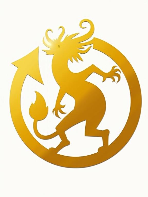 Circular logo symbol featuring a fantasy creature Design has clean lines and golden color Transparent backdrop Enhances visual appeal