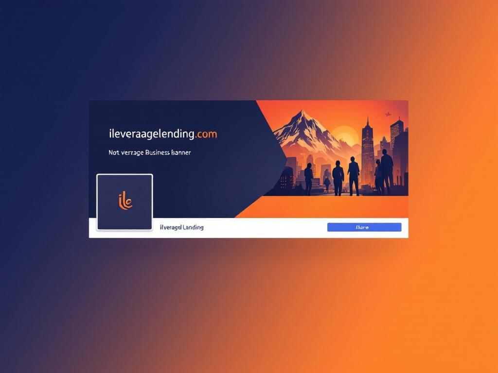 Design a Facebook Business page banner with branding for ileveragelending.com. Include a mountain and city skyline. Use silhouettes of people in the foreground. Bright gradient colors should feature predominantly. Make it professional and appealing.