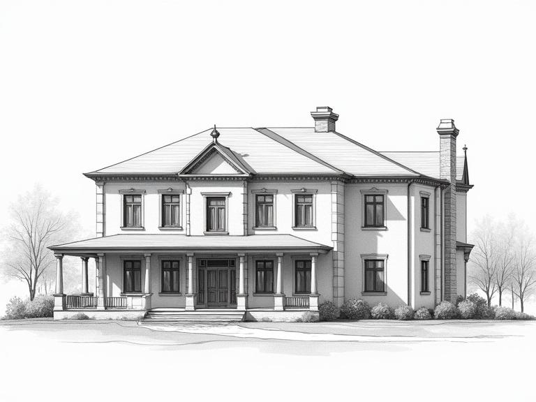 Architectural drawing featuring a famous building. Shows elevation and section view.