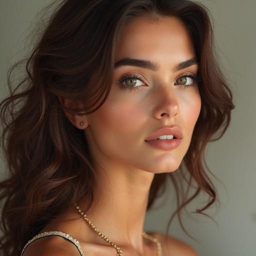 Create a beautiful woman with captivating features and soft lighting.
