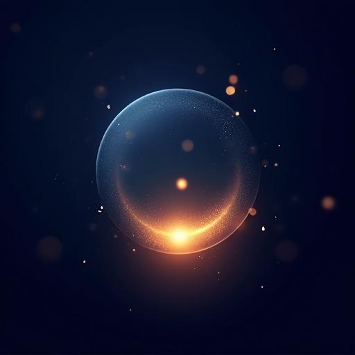 Circular logo design for a youth music band featuring a minimalist solid deep blue circle. Centered is a soft golden glowing light. Beautiful bokeh shaped like musical notes floats around the light. The design has cinematic lighting and an elegant, vector style.