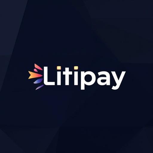A logo for Litipay that reflects a lawtech startup identity. Design incorporates bold minimalism and vibrant gradients. Typography is modern and expressive. Use studio lighting for a focused presentation.