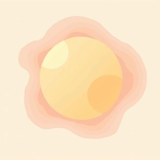 Calm illustration of ovulation and fertility. Abstract flowing shapes symbolize cycles and new beginnings. Central circular shape in soft yellow or warm pink. Surrounded by gentle lines suggesting a cyclical journey. Clean or neutral background. Natural and gentle feeling. Minimalist and friendly style.