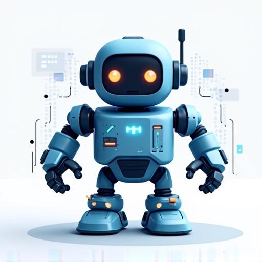 Design a sleek modern robot icon for a Telegram bot intended for monitoring and reporting internet usage. The robot should have a minimalist and futuristic aesthetic, incorporating tech-inspired colors and elements like graphs or network signals. It should be simple and scalable with a transparent background.