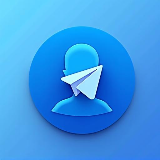 Modern minimalistic logo with blue tones. Central element is a stylized user avatar icon that is partially dimmed. The design has a sleek tech-themed look with smooth gradients. The logo has soft edges in a circular shape. A Telegram-style paper plane is subtly integrated.