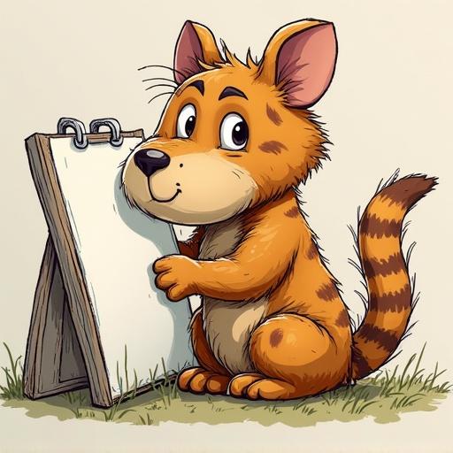 Cartoon style image showing a cute cat character next to a blank sign for a summer course advertisement.